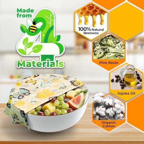 OHIYO Reusable Beeswax Wrap for Food, 9 Pack Organic Cotton Beeswax Papers (1XL + 3M + 5S), Bread Sandwich Wrapper, Suitable for Bowls, Cheese, Reusable Plastic-Free Food Storage Wrap - Image 2