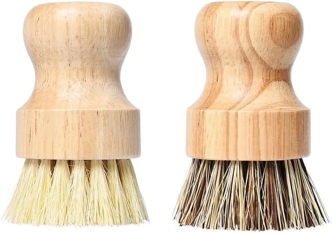 2-Pack Natural Dish Brushes with Bamboo Handle, 1 Sisal & 1 Palm Fiber - Eco-Friendly Kitchen Scrubber Set for Pots, Pans & Non-Stick Cookware, Dual-Use for Tough and Delicate Cleaning by WAONIQ