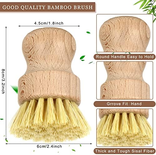 Queekay 12 Pcs Bamboo Dish Brush, Sisal Bristle Scrubber for Pot Pan Sink - Image 7