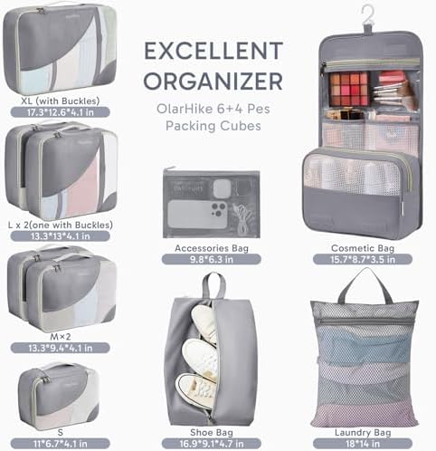 OlarHike 10 Set Packing Cubes for Travel,Gifts for Women Mom,Anti-Tearing Suitcase Organizer,with Over 1000 pcs Mesh Holes,Vacation Essentials & Accessories for Cruise Ship - Image 2