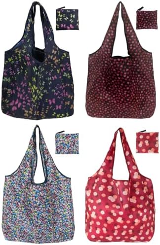 Reusable Grocery Bags,4 Pack 50LBS Foldable Washable Fashion Shopping Bags, Portable Tote Bags Gifts for Women (Butterfly 4 Pack) by NewOpportunityInLivingKindly