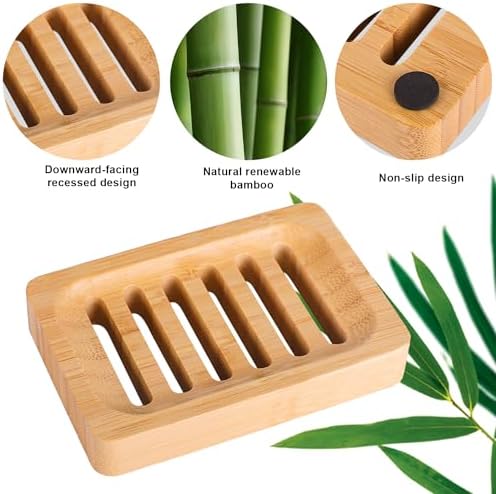 Bamboo Soap Dish Self-Draining Non-Slip Soap Saver - Wooden Trays for Bar Soap - Kitchen, Shower, Bathroom - 3 Pack - Image 4