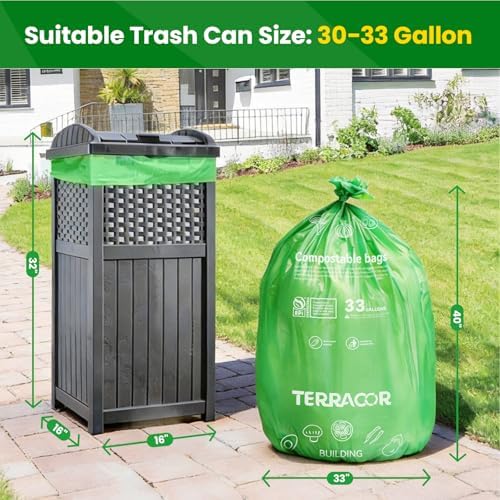 30-33 Gallon Compostable Trash Bags Liners Flat-Top, Heavy Duty Extra Thick 1.28 Mil, 124.92 Liter, 30 Bags, Lawn, Yard, and Restaurant Use, ASTM D6400, US BPI Certified - Image 4
