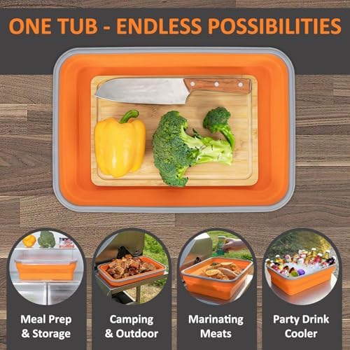 XL Collapsible Marinating Container,Large-Capacity Grill Accessory Perfect For Bbqs And Parties,Marinade And Brining Prep, Collapsible Silicone Food Storage Containers Set (10L/2.64Gallon),Orange - Image 3