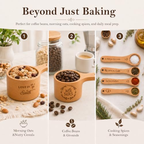 Wedding Gifts for Couple, Mr ＆ Mrs Wooden Measuring Cups and Spoons Set, Engagement Gift for Newly Engaged, Bridal Shower and Bachelorette Gifts for Bride, Kitchen Gadgets for Cooking & Baking - Image 7