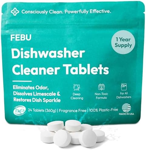 FEBU Dishwasher Cleaner Tablets, Deodorizer & Degreaser, 24 Tablets by FEBU