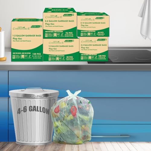 BEIDOU-PAC 4-6 Gallon Flap Tie Compostable Trash Bags, 304 Count, Compost Bags Kitchen Trash Bags, Sturdy Garbage Bags Food Scrap Waste Bags, ASTM D6400, US BPI Certified - Image 6