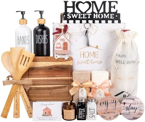 House Warming Gifts New Home, 19pcs New Home Gift Basket For Homeowners, Couple Women Neighbor - Includes Decoration, Kitchenware, Towel, Greeting Card, First Time Home Buyer Gift, Housewarming Gifts by Ithmahco