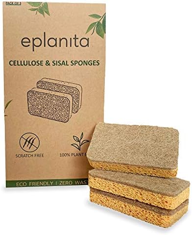 eplanita Natural Plant Based Scrub Sponges (3 Pack), Non-Scratch, Biodegradable Eco Scourers for Kitchen and Bathroom by eplanita