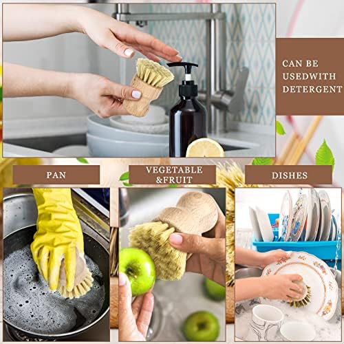Queekay 12 Pcs Bamboo Dish Brush, Sisal Bristle Scrubber for Pot Pan Sink - Image 3