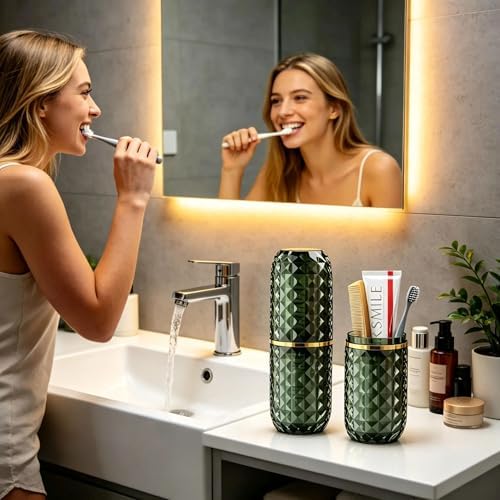 Travel Toothbrush and Toothpaste Case: 2 in 1 Toothbrush Travel Case with Rinse Cups, Dustproof Toothbrush Holder for Traveling, Camping, School Dorm, Office, Gym, Business Trip - Image 3