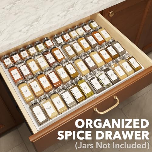 SpaceAid Bamboo White Spice Drawer Organizer, (Need 3" Deep Drawer) Expandable 4 Tier Spices Rack for Cabinet, Kitchen Seasoning Storage Insert (Jars Not Included, From 12" to 23" Wide) - Image 2