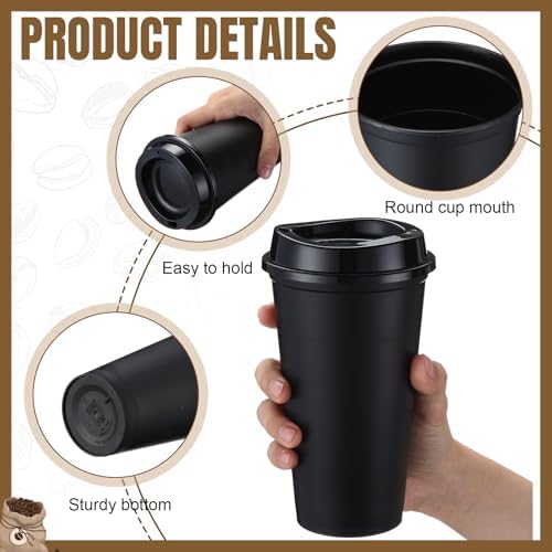 Honeydak 45 Pack 16 oz Reusable Coffee Cups with Lids Water Bottle Iced Coffee Travel Mug Reusable Portable Plastic Tea Tumblers Bulk for Hot and Cold Drinks Birthdays Party(Classic,Black, White) - Image 2