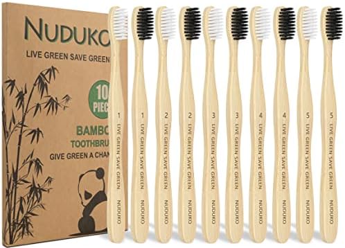 Bamboo Toothbrushes 10 Pack, BPA Free Biodegradable Soft Bristle Toothbrush by NUDUKO-Eco-FriendlyGreenProducts