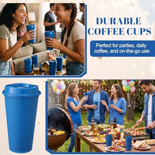 Honeydak 30 Pack 16 oz Reusable Coffee Cups with Lids Water Bottle Iced Coffee Travel Mug Portable Plastic Tea Tumblers Bulk for Hot and Cold Drinks Birthdays Party (Dark Blue,Classic) - Image 5