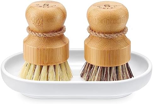 SUBEKYU Bamboo Dish Scrub Brush,Produce Brush,2 Pack with Ceramic Holder by SUBEKYU