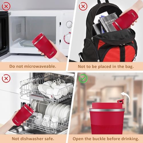 KETIEE Travel Coffee Mug Spill Proof 12oz, Insulated Travel Mug to Go, Reusable Coffee Cup with Seal Lid, Vacuum Stainless Steel Tumbler for Hot/Cold Drinks (Red) - Image 6
