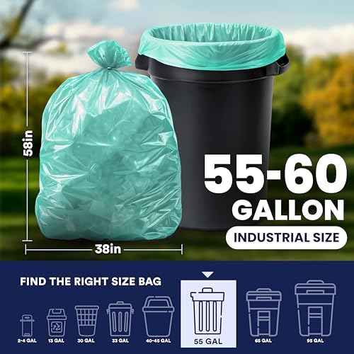 Plasticplace 55-60 gallon Trash Bags │ 1.2 Mil │ Green Heavy Duty Garbage Can Liners │ 38” x 58” (50Count) - Image 4