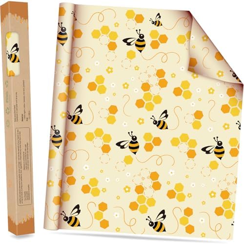 Beeswax Wraps for Food Roll(13x39inch), Organic Beeswax Wrap Beeswax Food Wraps Reusable Food Wrap Sustainable Beeswax Paper Beeswax Sandwich Wrap Beeswax Storage Cloth (Bees) by PICcircuit