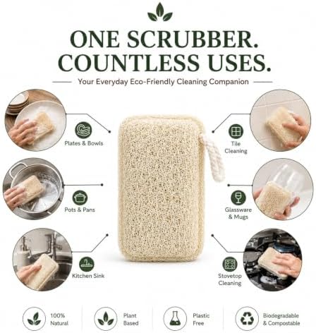 Natural Loofah Dish Sponge (Pack 6) Multipurpose - Image 2