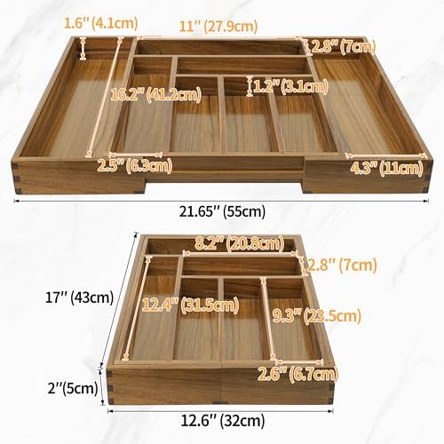 Luxury Acacia Kitchen Drawer Organizer - Silverware Organizer - Utensil Holder and Cutlery Tray with Grooved Drawer Dividers for Flatware and Kitchen Utensils (8 Slot), 17*12.4*2 inch - Image 5