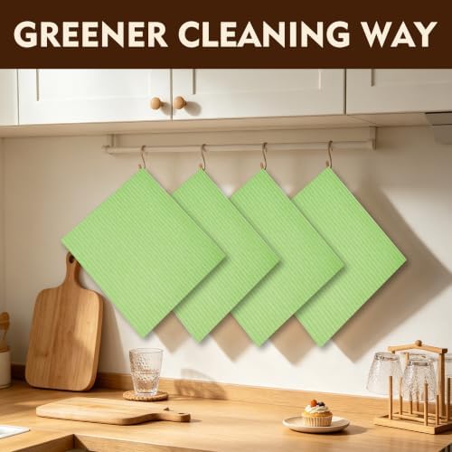 YEEHAW Swedish Dishcloths for Kitchen 10 Pack, Green Cellulose Sponge Cloths, No Odor Resuable Cleaning Cloths, Super Absorbent Dish Cloth for Kitchen, Bathroom, Glass Surface, Furniture 7"×6" - Image 3