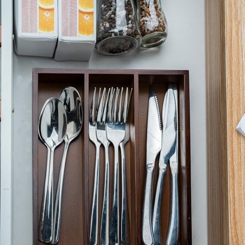 Fibogollo Bamboo Silverware Organizer with 3 Slots for Kitchen(Brown) - Image 2