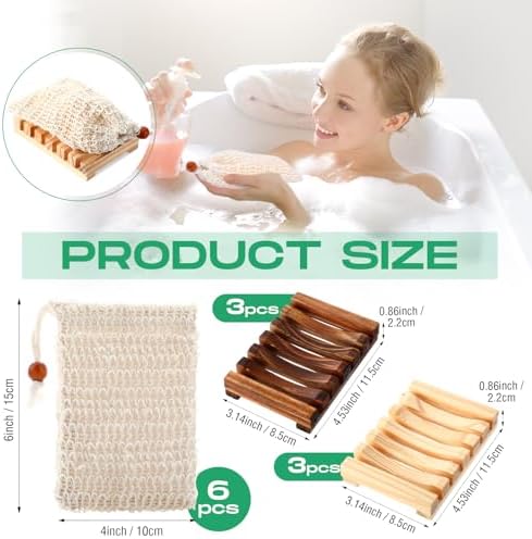 Mumufy 12 Pcs Bamboo Soap Dish Sisal Bag Drain,Mixed Color,Bamboo, Wooden - Image 2