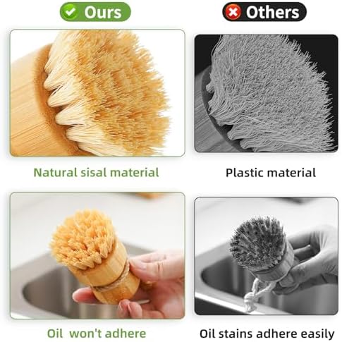 SUBEKYU Bamboo Dish Scrub Brush,Produce Brush,Natural Sisal Bristles,2 Pack - Image 3