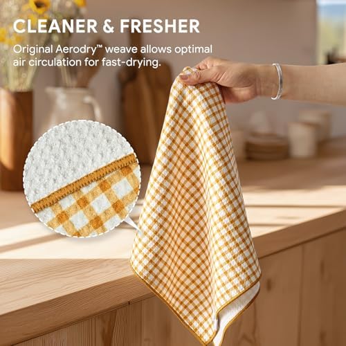 RECYCO Waffle Kitchen Towel Set of 2 - Quick Dry Microfiber Sustainable Dish Towels - Ultra Absorbent Reusable Cleaning Tea Towels - Lightweight Hand Towels,16”x 28”, Joyful Bees - Image 5