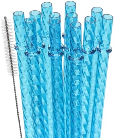 Dakoufish 12 Inch Reusable Clear Plastic Swirl Drinking Straws for 30 oz & 40 oz Jars/Tumblers,Set of 12 Pcs Replacement Crystal Blue Straws with Cleaning Brush (12inch,Blue) by Dakoufish