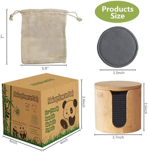 Reusable Cotton Rounds, 100% Natural Bamboo Cotton Pads for Face|Reusable Makeup Remover Pads with Laundry Bag,Headband and Cotton Round Holder (Gray) - Image 2