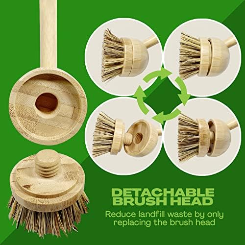 JuneLily Long Coconut Dish Brush Plant-Based Vegan for Kitchen Bathroom Cleaning Produce Washing Dishes (Long Dish Brush) - Image 5