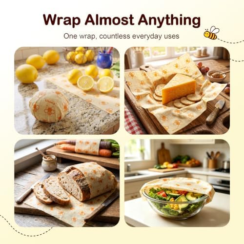 3 Pack Beeswax Wraps for Food - 1 Large & 2 Medium Bees Wax Wraps Reusable Eco-friendly Beeswax Paper Food Wraps, Plastic Free Beeswax Bread Wraps Food Storage Wraps for Sourdough Sandwich Bowl Covers - Image 6