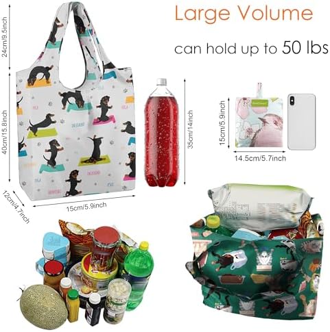 BeeGreen Animal Reusable Shopping Bags Cute Grocery Bag 6 Pack, Christmas Gift Bags Heavy-Duty Foldable Shopping Totes for Supermarket, Work & Travel, Large Washable Polyester Tote Bag with Handles - Image 2