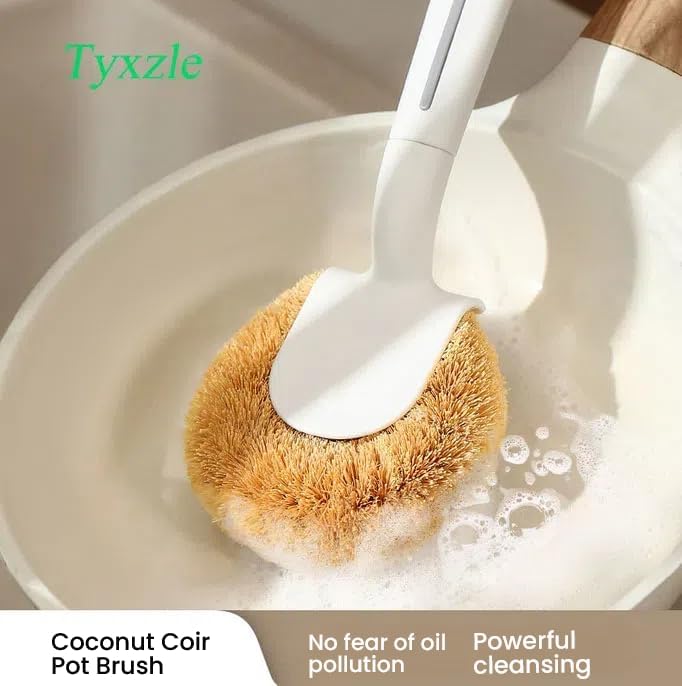 Natural Coconut Fiber Pot Scrubber with Handle – Multi-Surface Cleaning Brush for Pots, Pans, Stovetops, Kitchen Surfaces – Eco-Friendly Dishwashing Brush - Image 2