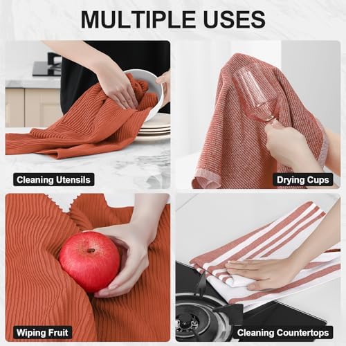 Homaxy Cotton 380 GSM Premium Kitchen Towels, 18"x 28", 6 Pack, Rust - Image 4