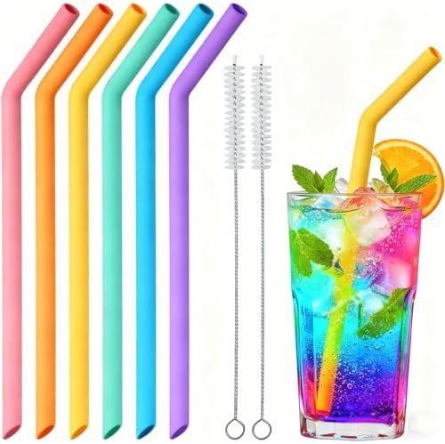 NiHome 6-Pack Wide Reusable Bent Silicone Straws for Smoothies, Milkshake by NiHome