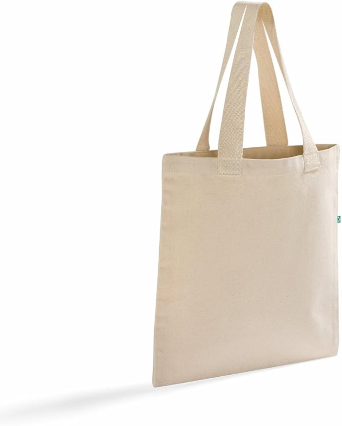 Recycled Canvas Tote Bags with Full Gusset – 6 Pack Reusable Flat Book Bag, Eco Friendly Canvas Tote Bulk,