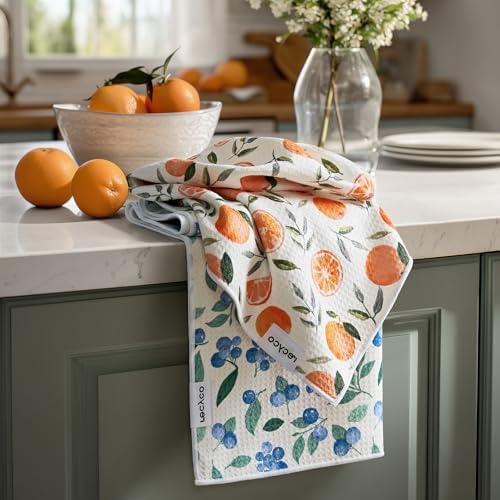 RECYCO Waffle Kitchen Towel Set of 2 - Quick Dry Microfiber Sustainable Dish Towels - Ultra Absorbent Reusable Cleaning Tea Towels - Lightweight Hand Towels,16”x 28”, Fruitful Foliage & Vine by RECYCOHOMECOLLECTION
