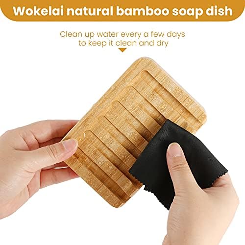 Shampoo Bar Holder Bamboo Soap Dish for Shower Wood Soap Dishes Wooden Soap Saver Tray Stand Self Draining Travel Soap Container Case for Bathroom Kitchen Bath Tub Razor Sponges, Waterfall Drain 2 PCS - Image 5