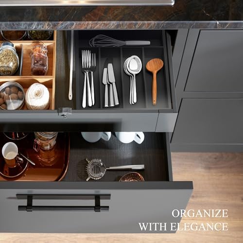 Bamboo Kitchen Sliverware Drawer Organizer (Black, 9.5''W x 13.5''D) - Image 5