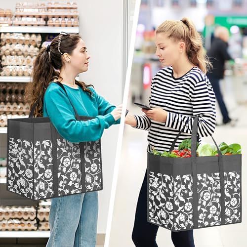Reusable Grocery Bags Foldable Tote Bags Bulk Shopping Bags 4-Pack, Grey - Image 2