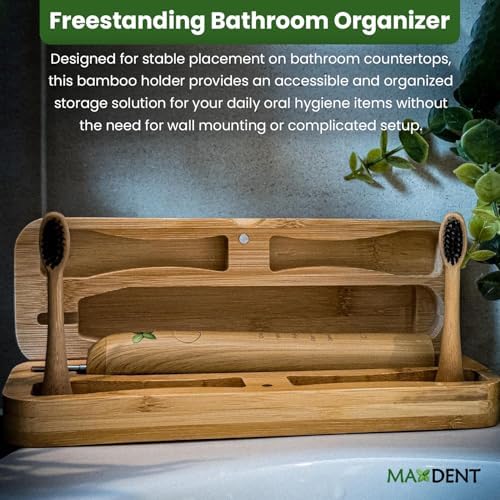 Natural Bamboo Toothbrush Holder, Wooden Bathroom Organizer with 3 Compartments, Freestanding Decorative Storage for Manual and Electric Brushes, Compact Design (12 x 4 x 3.5 Inch) - Image 4
