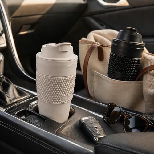 16 oz Coffee Tumbler Set (2 Pack) – Insulated Double Wall Travel Mug with Leak Proof Lid, Cup Holder Friendly, BPA Free Reusable Coffee Cup, Dishwasher & Microwave Safe (Black and Sand) - Image 3