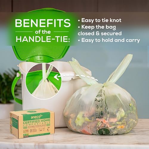 ANECO Compostable Food Waste Bags 3 Gallon With Handles (30 Count) - Image 3
