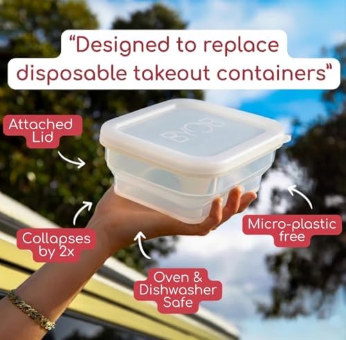 BYOB Collapsible Silicone Food Containers with Attached Lids and Tote Bag – Reusable To-Go & Leftover Containers, Platinum Silicone, Leak-Resistant – 2 Pack (White/Pink) - Image 2