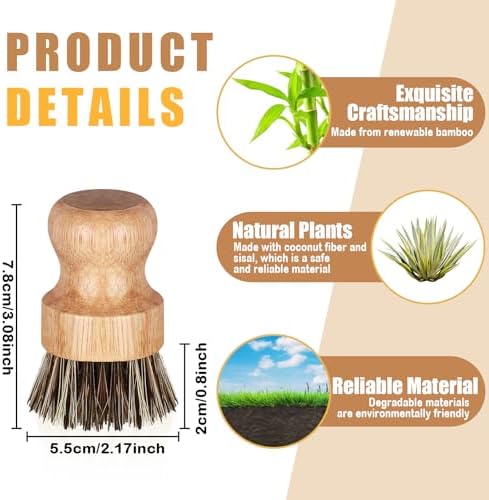 Nuenen 6 Packs Bamboo Dish Scrub Brush Set Coconut Palm Kitchen - Image 3