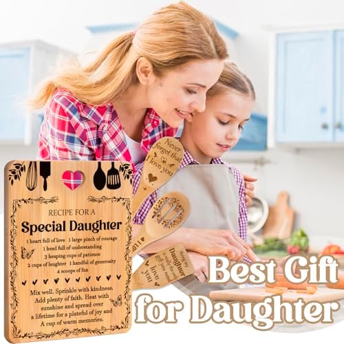 Gifts for Daughter - "Recipe for a Special Daughter" Daughter Birthday Gifts Cutting Board Set, Bamboo-Made Engraved Utensil Set Birthday Gifts for Daughter, Mothers Day Gifts for Daughter - Image 2