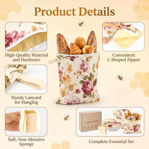 2 Pack XL Beeswax Bread Bags with Bowl Cover & Cleaning Sponge Set - Image 4